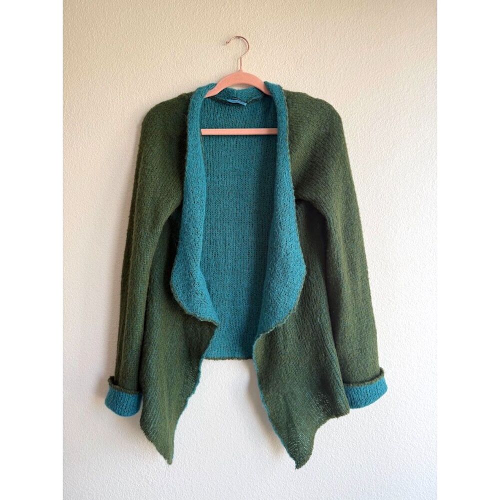Rinascimento Linea Maglieria Wool Blend Open Sweater in Green & Blue size M